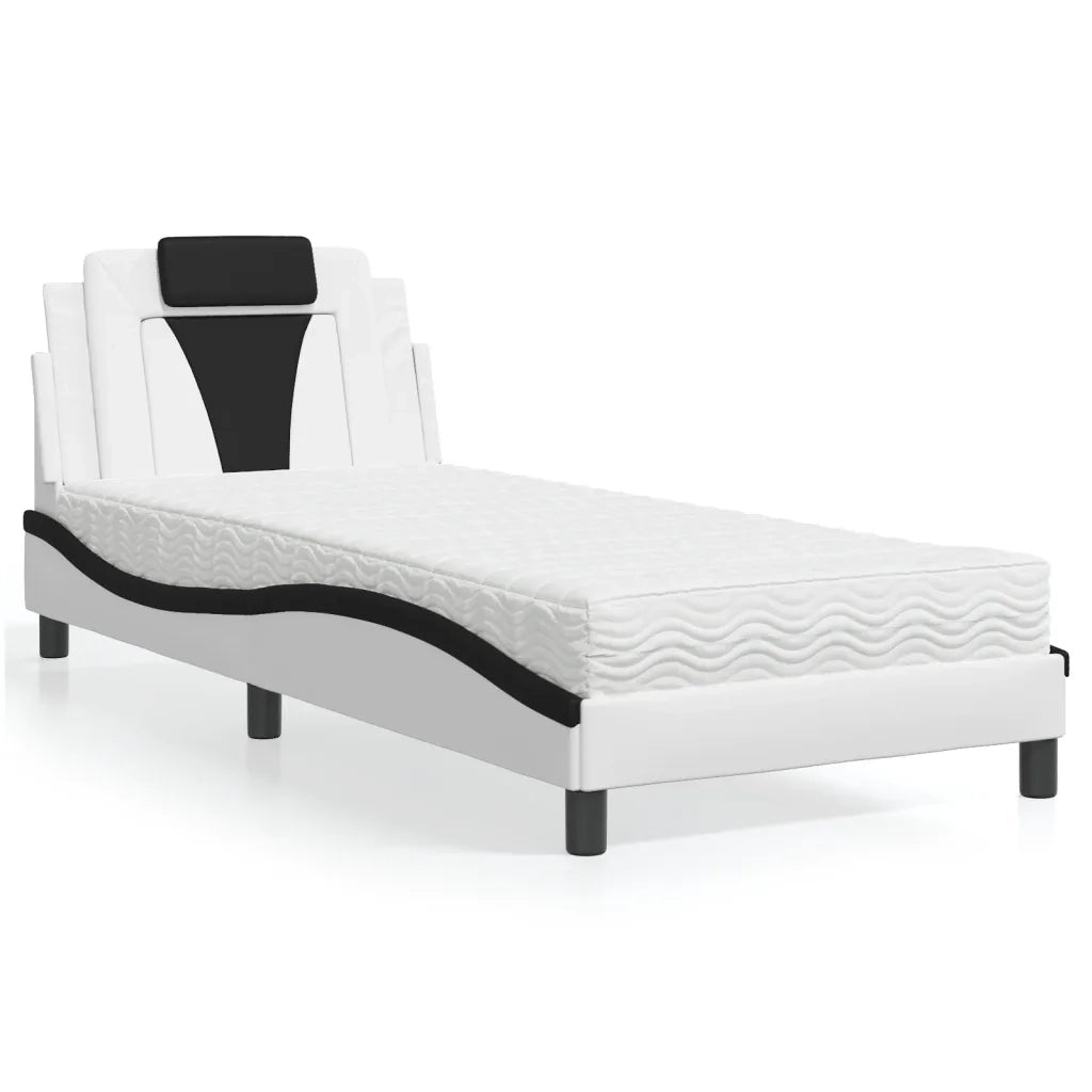 Letto Viana con Materasso Nero e Bianco 90x200 cm in Similpelle