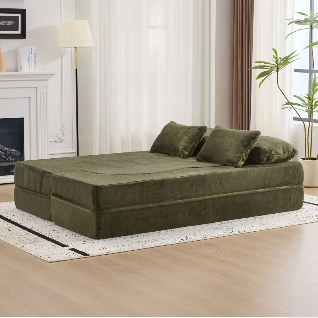 DIVANO Letto Pieghevole 2 in 1 Verde in Schiuma e Molle con 4 Cuscini