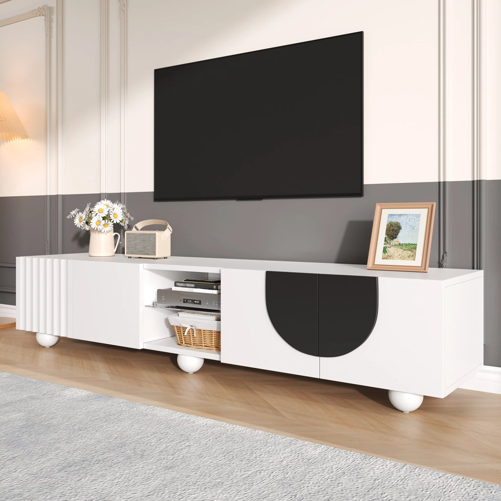 Cassettiera per TV bianca in MDF e truciolare; lunghezza 180 cm