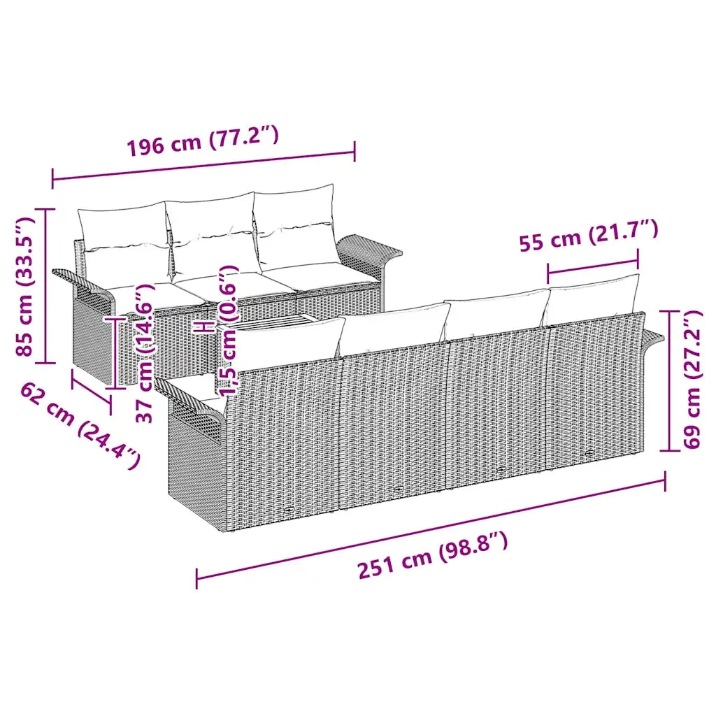 Set Divano da Giardino 8 pcs Nero e Crema polyrattan 3355954