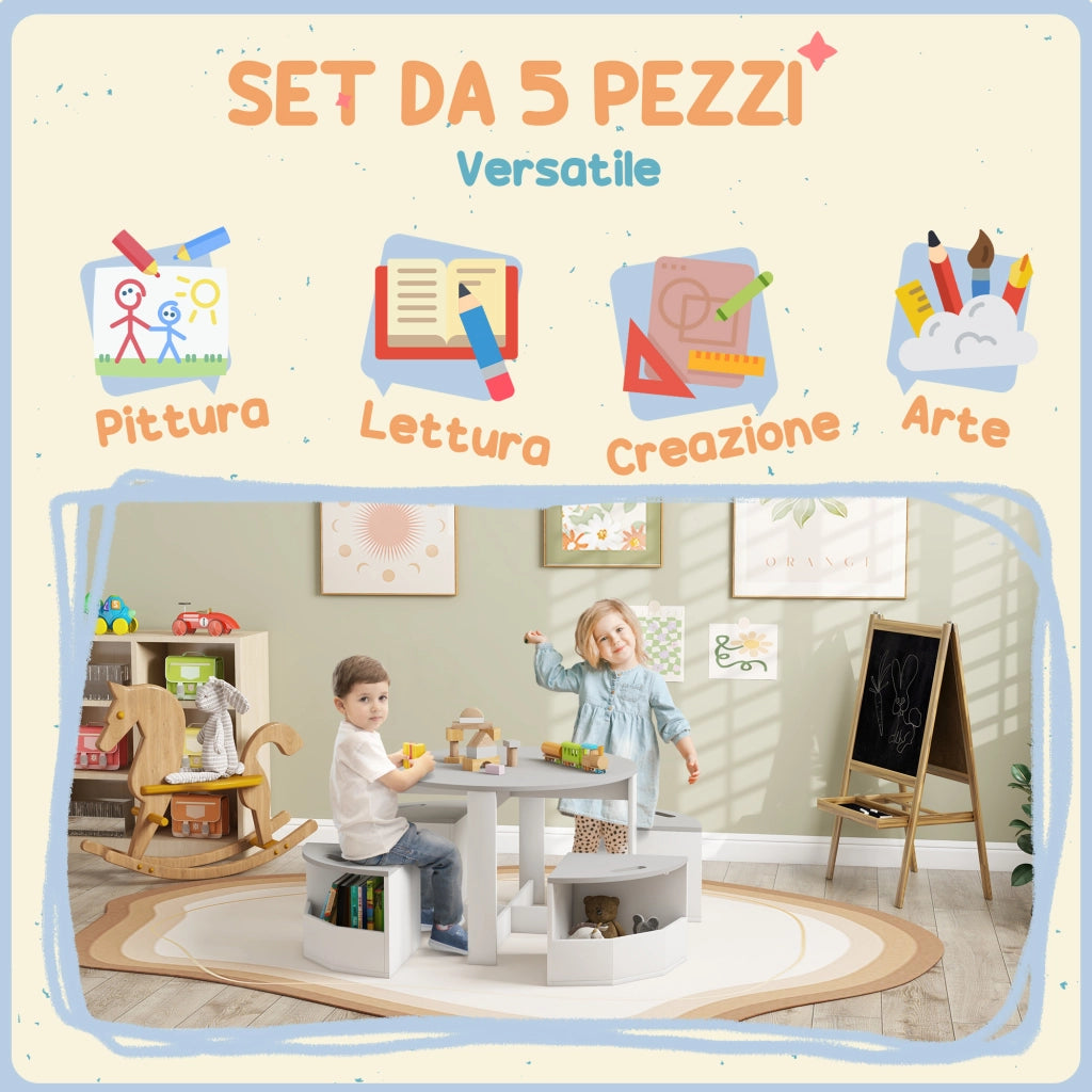 Set tavolo per bambini con sgabelli ¨C Minimal ¨C Legno, grigio