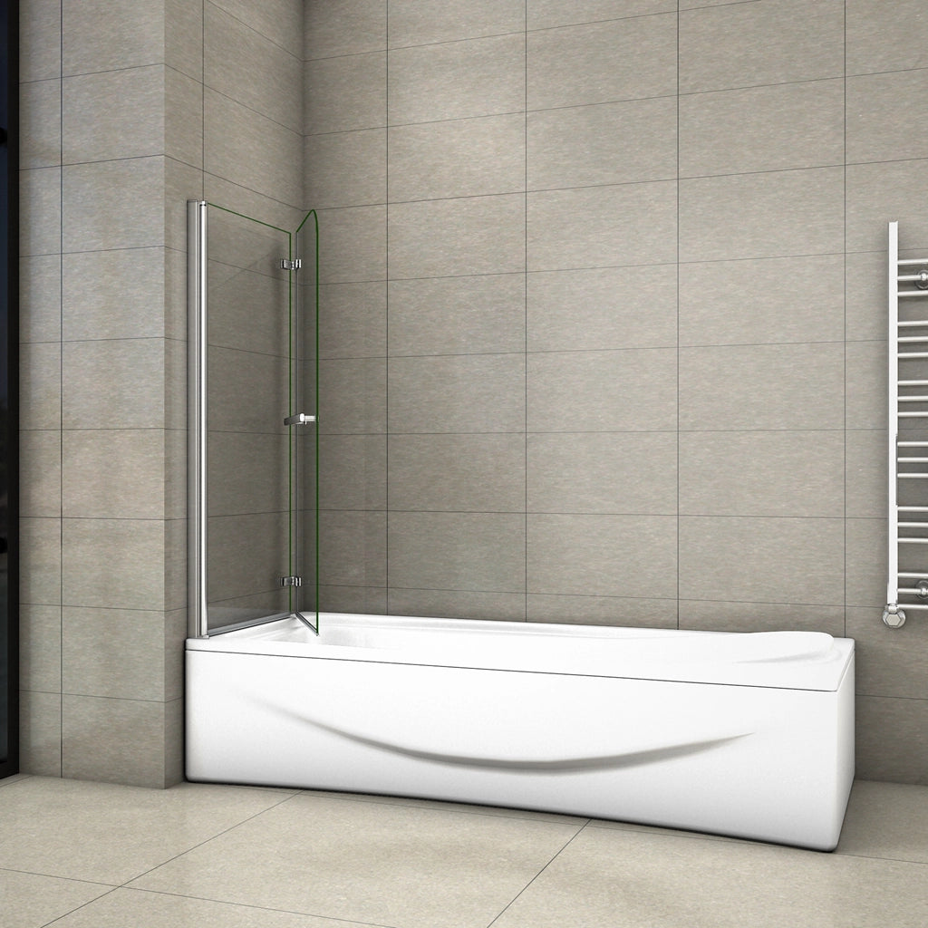 140 cm Sopravasca Parete Vasca da Bagno Due Ante Movibili con Maniglia Portasciugamani Vetro 6 mm Temperato Anticalcare 120 cm