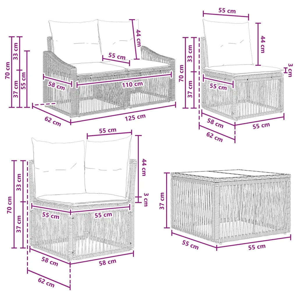 Set Divano da Giardino 9 pz Beige polyrattan 3435954