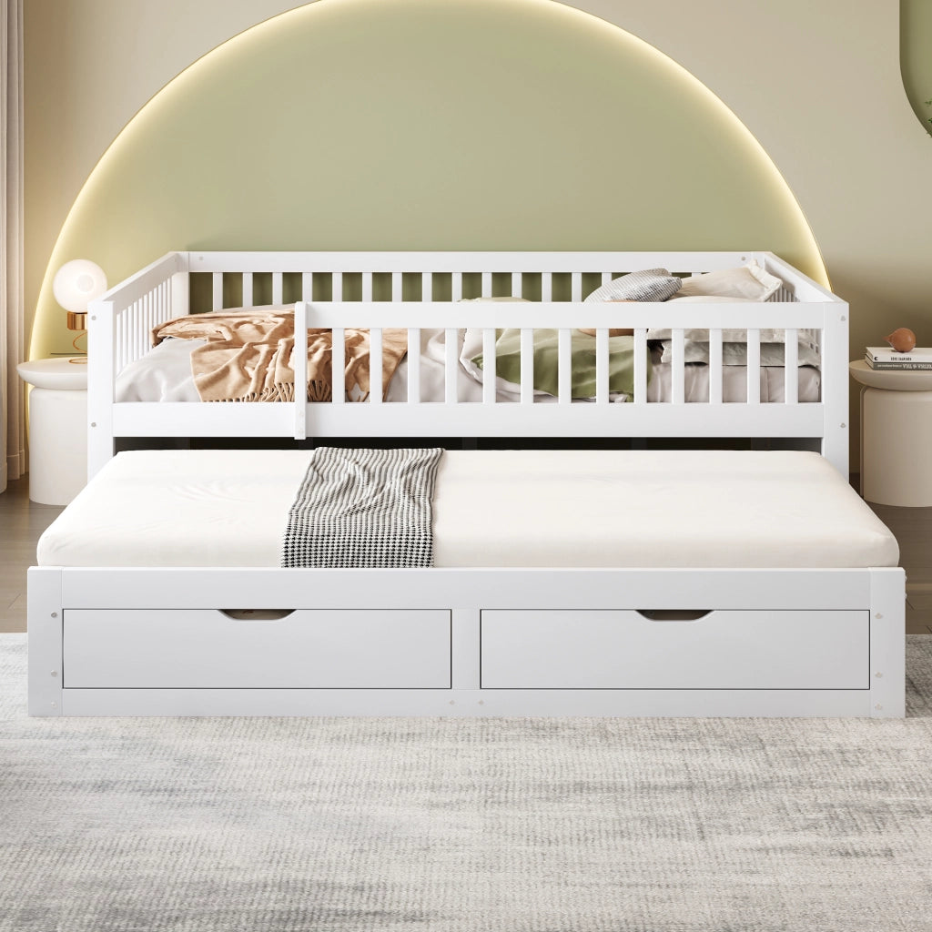 LETTO Multifunzionale 140x200 cm Bianco con letto estraibile e 2 cassetti
