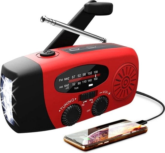 Radio di emergenza portatile - Pannello solare - Lampada LED portatile - Radio di emergenza manuale - USB - Solare