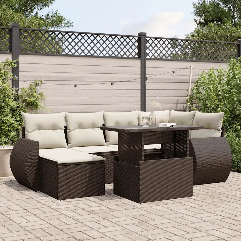 Set Divani da Giardino 7 pz con Cuscini Marrone in Polyrattan 3268683