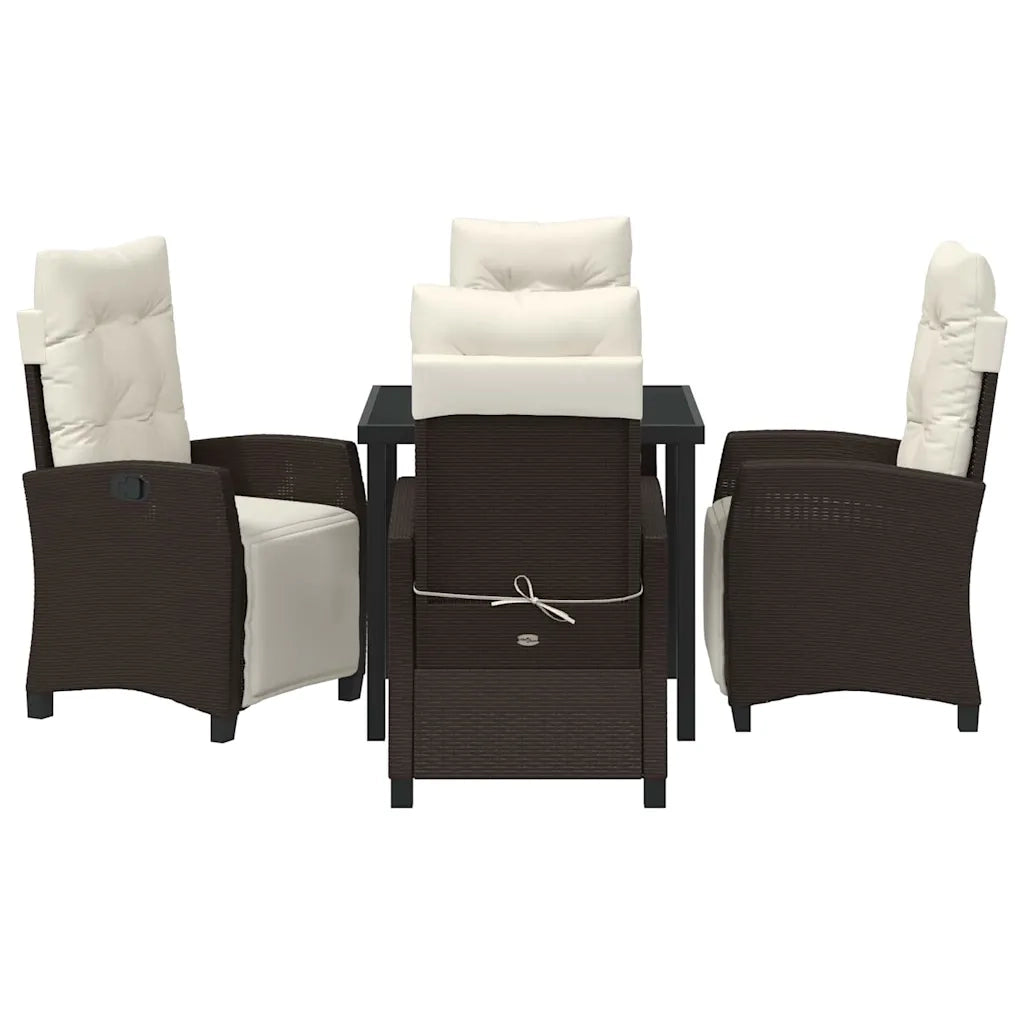 Set da Pranzo per Giardino con cuscino 5 pcs Marrone polyrattan