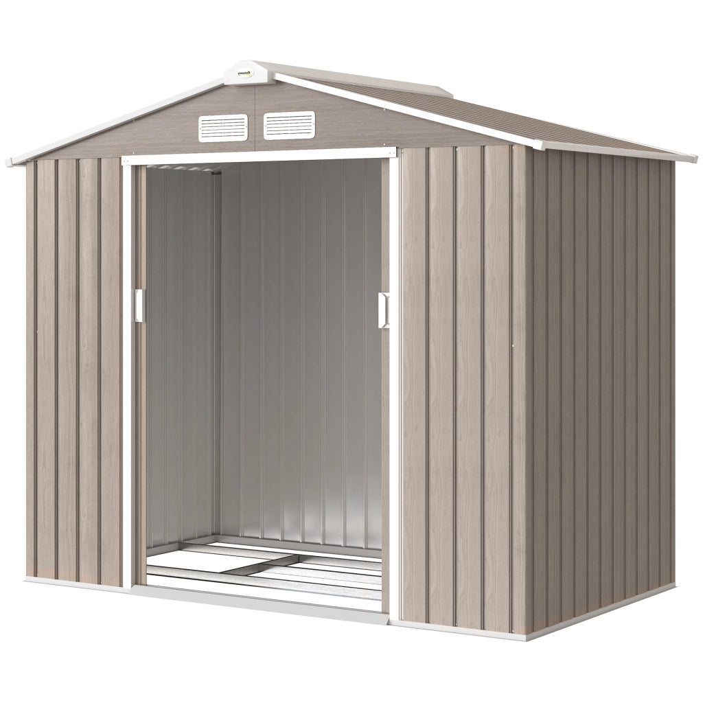 Casetta da Giardino ¨C zephmum ¨C Effetto Legno 213x130x185 cm con 2 Porte Scorrevoli e 4 Finestre