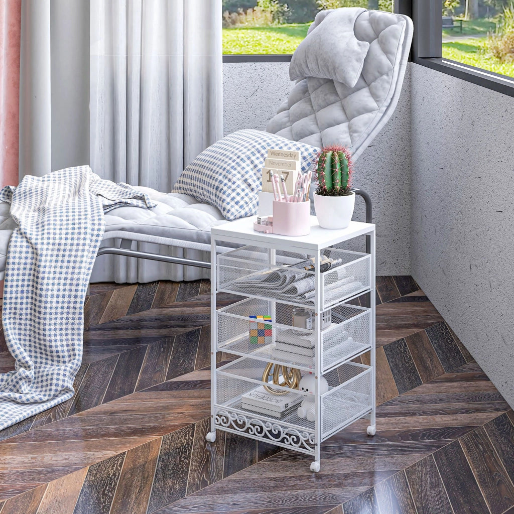 Carrello multiuso 3 ripiani con ruote e cestini ¨C Xylo ¨C Bianco 34x29,5x57,5cm