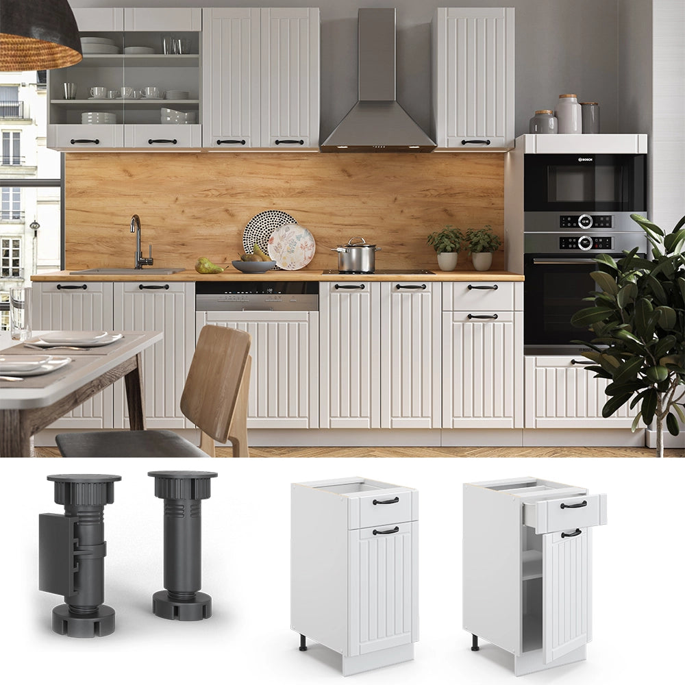 Mobiletto base per cucina Fame-Line Bianco rustico/Bianco 40 cm, PL Marmo Vicco