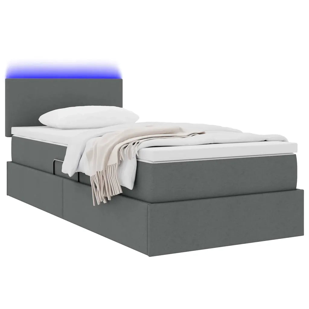 Letto con contenitore e LED Grigio scuro 100 x 200 cm Tessuto