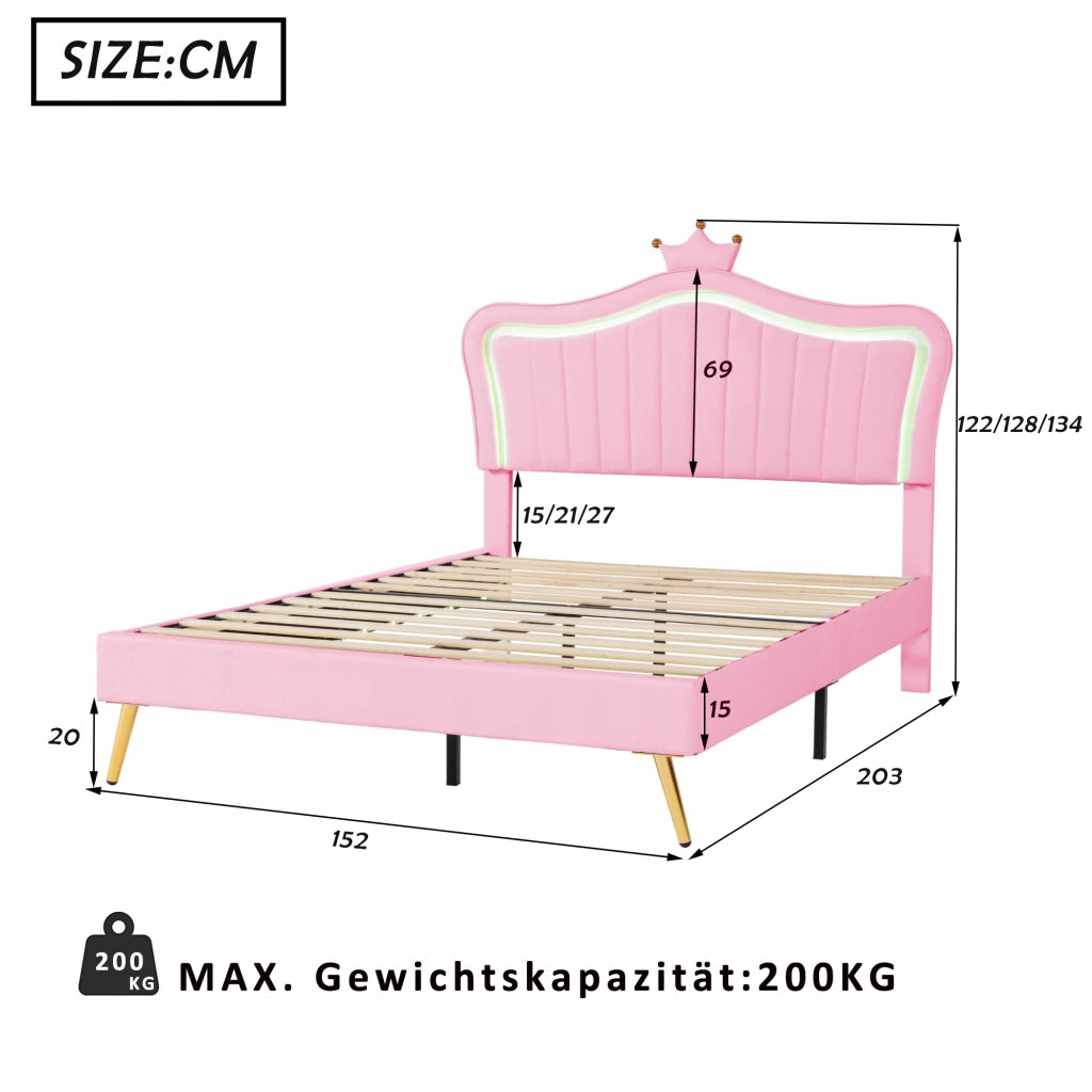 Letto per bambini 140x200 - Xylo - Rosa con illuminazione LED