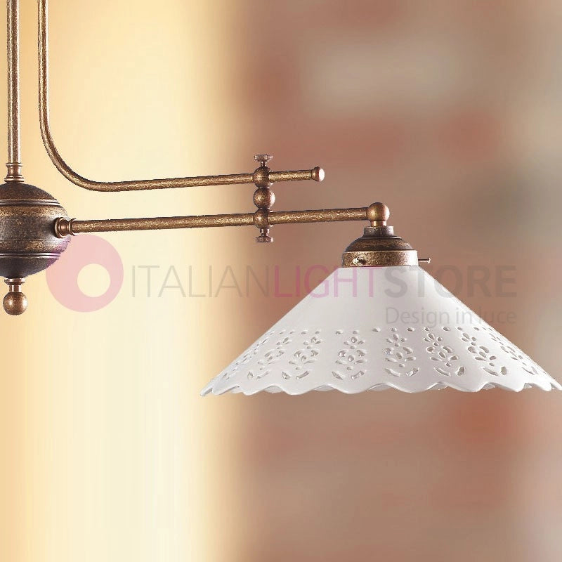 VOLTERRA Lampadario Bilanciere Rustico Ottone e Ceramica