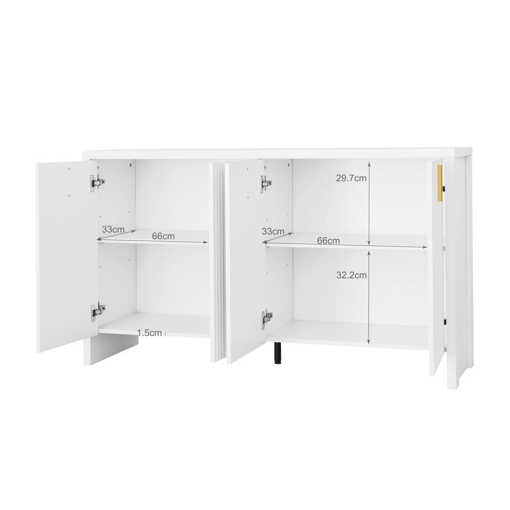 Sideboard Moderno ¨C MINIMAL ¨C Bianco, Ante con Maniglie Dorate, Ripiani Regolabili