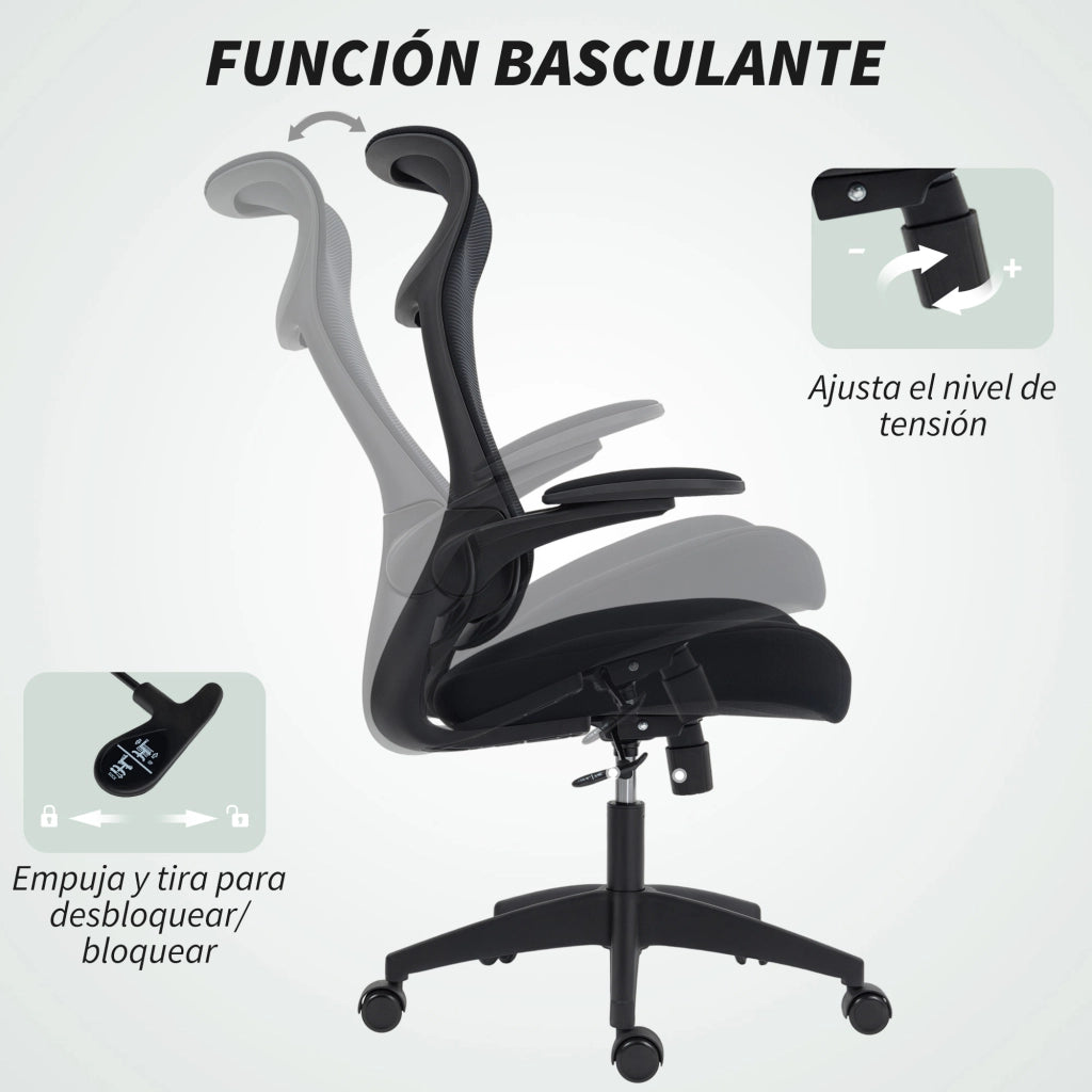 Sedia da Ufficio Ergonomica Girevole in Maglia con Supporto Lombare e Braccioli Regolabili ¨C Minimal ¨C Nero