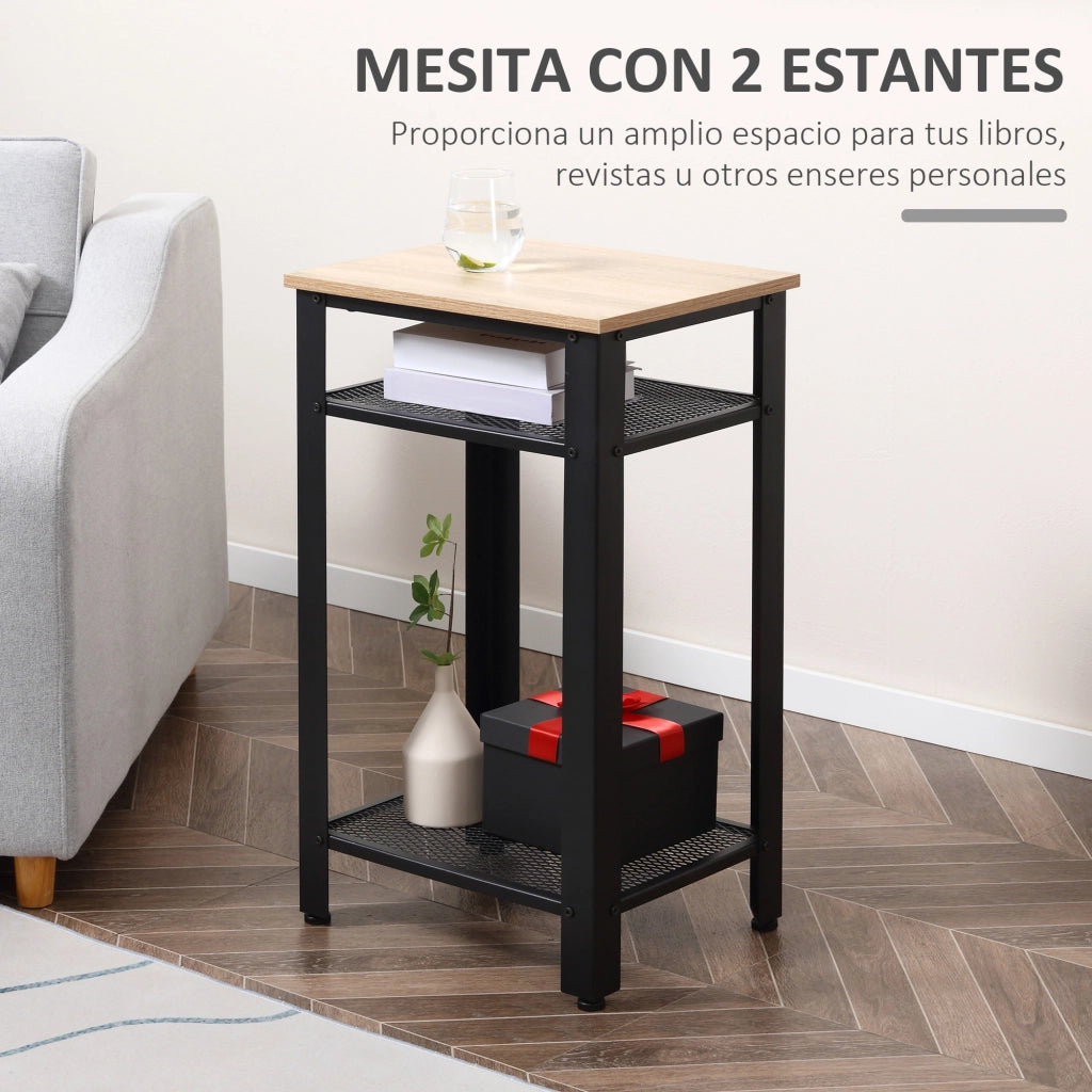 Tavolino da caff¨¨ industriale con ripiani in metallo ¨C Minimal ¨C 45x35x75 cm rovere e nero