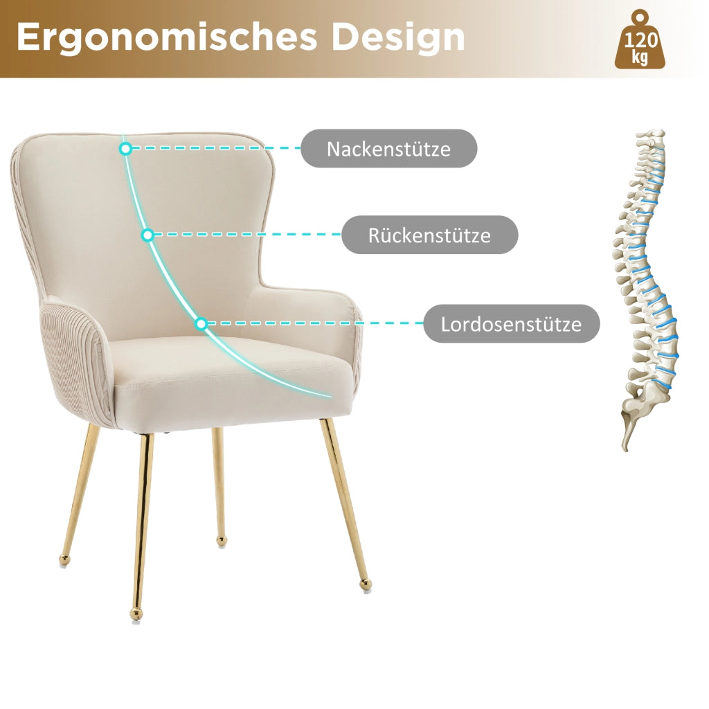 SEDIA Set da 4 in velluto Beige e Oro con braccioli