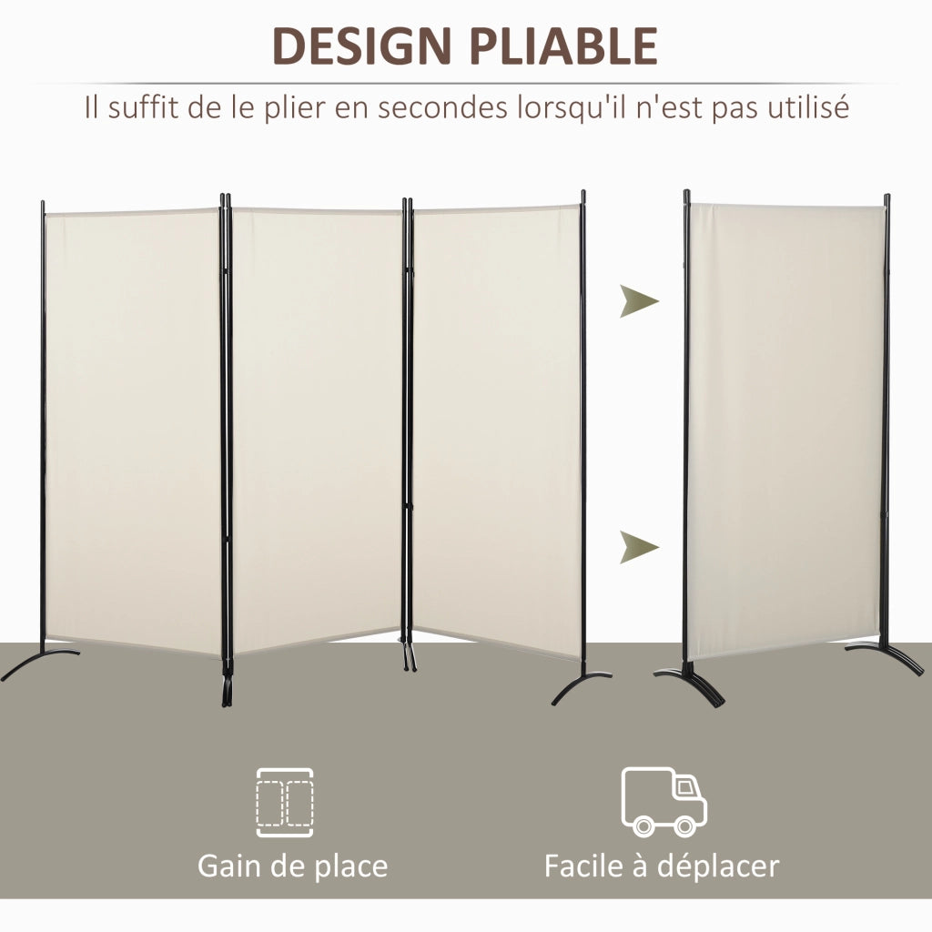 Paravento 3 Ante con Piedi Separati ¨C Zephmum ¨C Grigio Polyester 253x50x182 cm