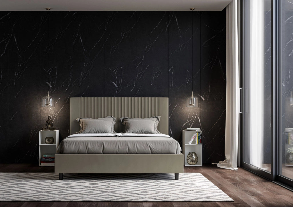 BS COM Letto queen size con rete imbottito 150x190 similpelle cappuccino