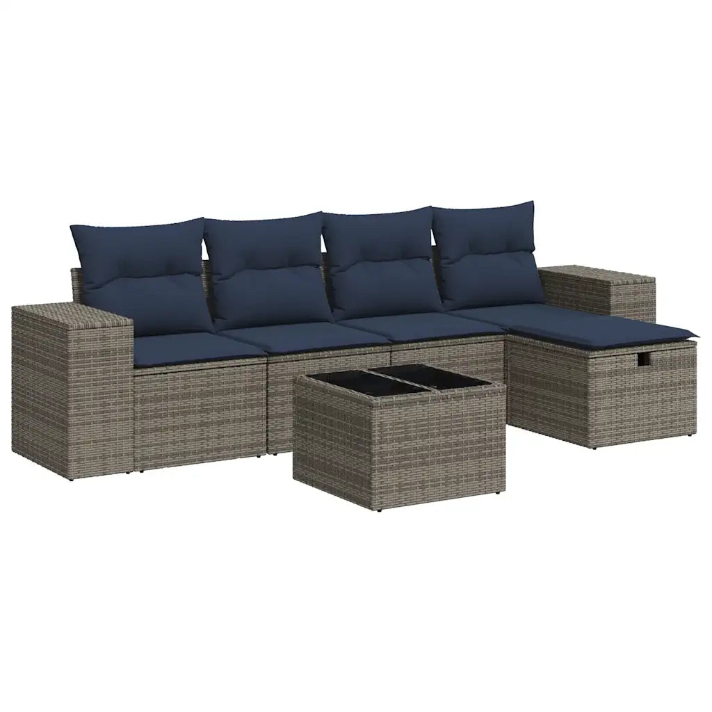 Set Divano da Giardino 6 pz con Cuscini Grigio in Polyrattan 3325677