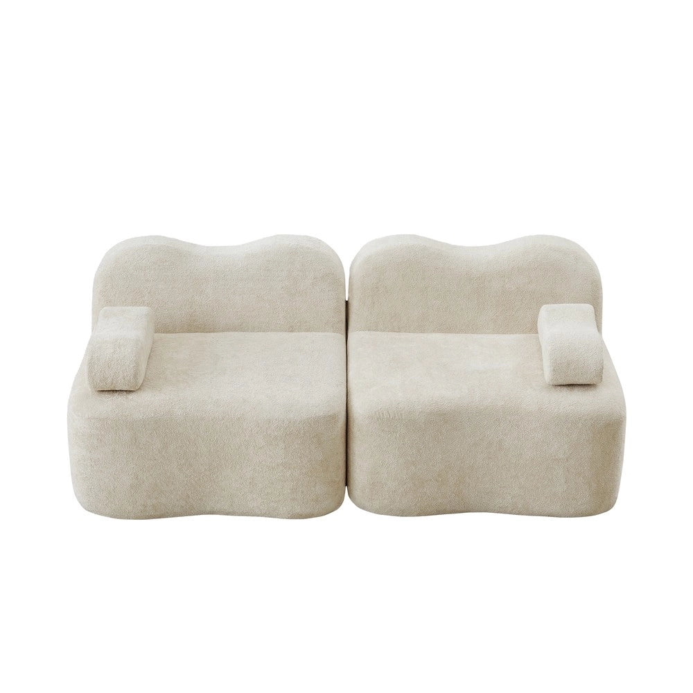 Divano Modulare 2 Posti con Cuscini e Braccioli ¨C Xylo ¨C Beige, Tessuto Morbido
