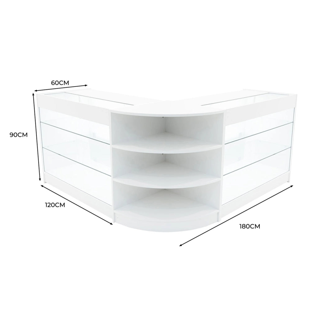 Set Bancone Bianco Apollo LED K1200 LM60 con Vetrina Espositiva 3 Ripiani