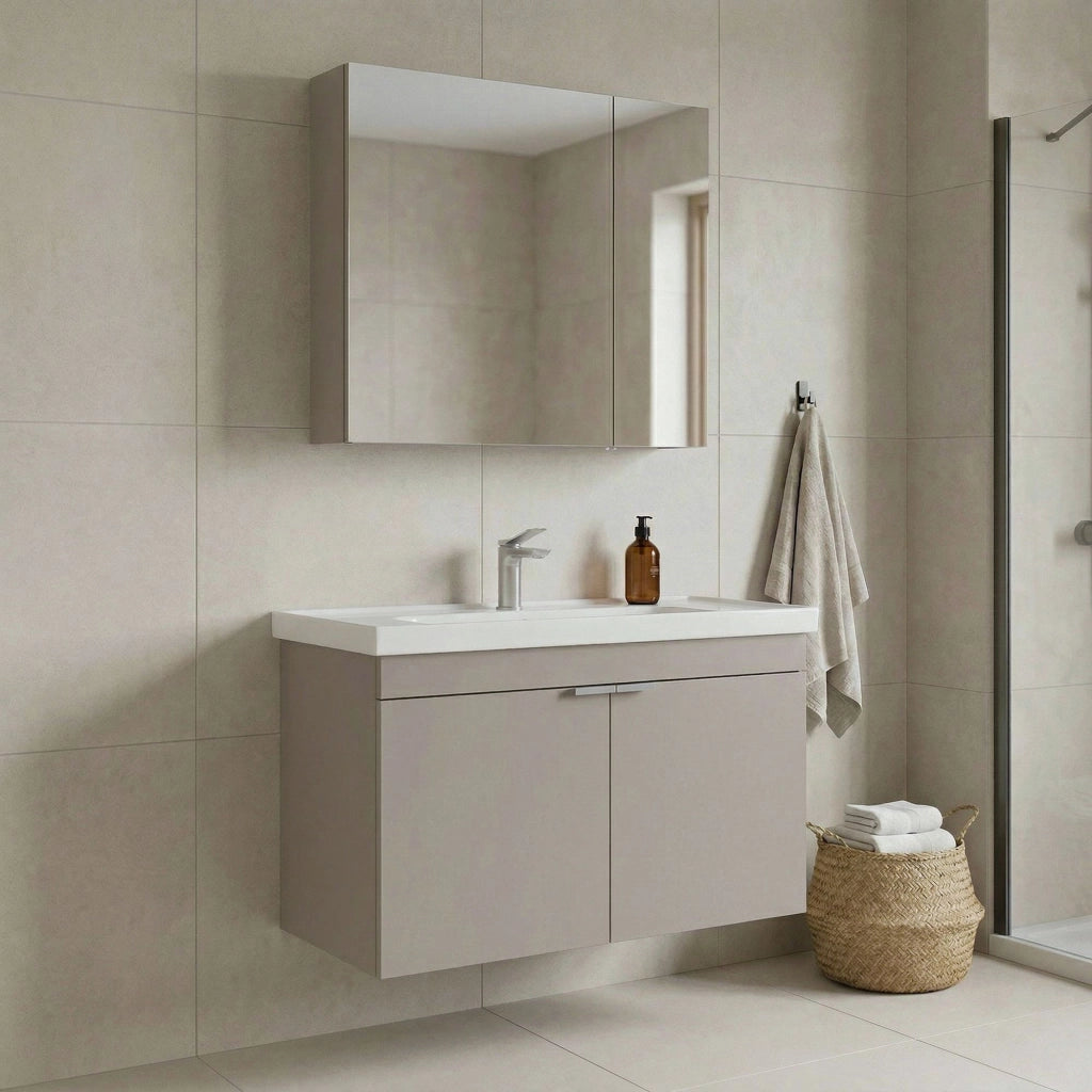 Set mobile lavabo con specchio (2 pezzi) "Desna 80" - 80 x 45 x 58 cm - Sabbia