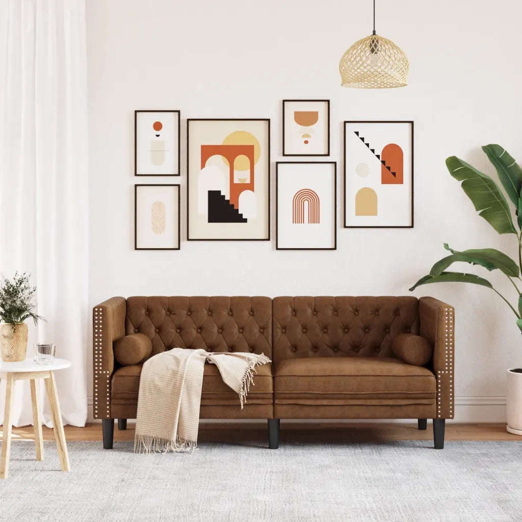 Divano | Divano da soggiorno | Sofa Chesterfield con Rinforzi 2 Posti Marrone in Scamosciato