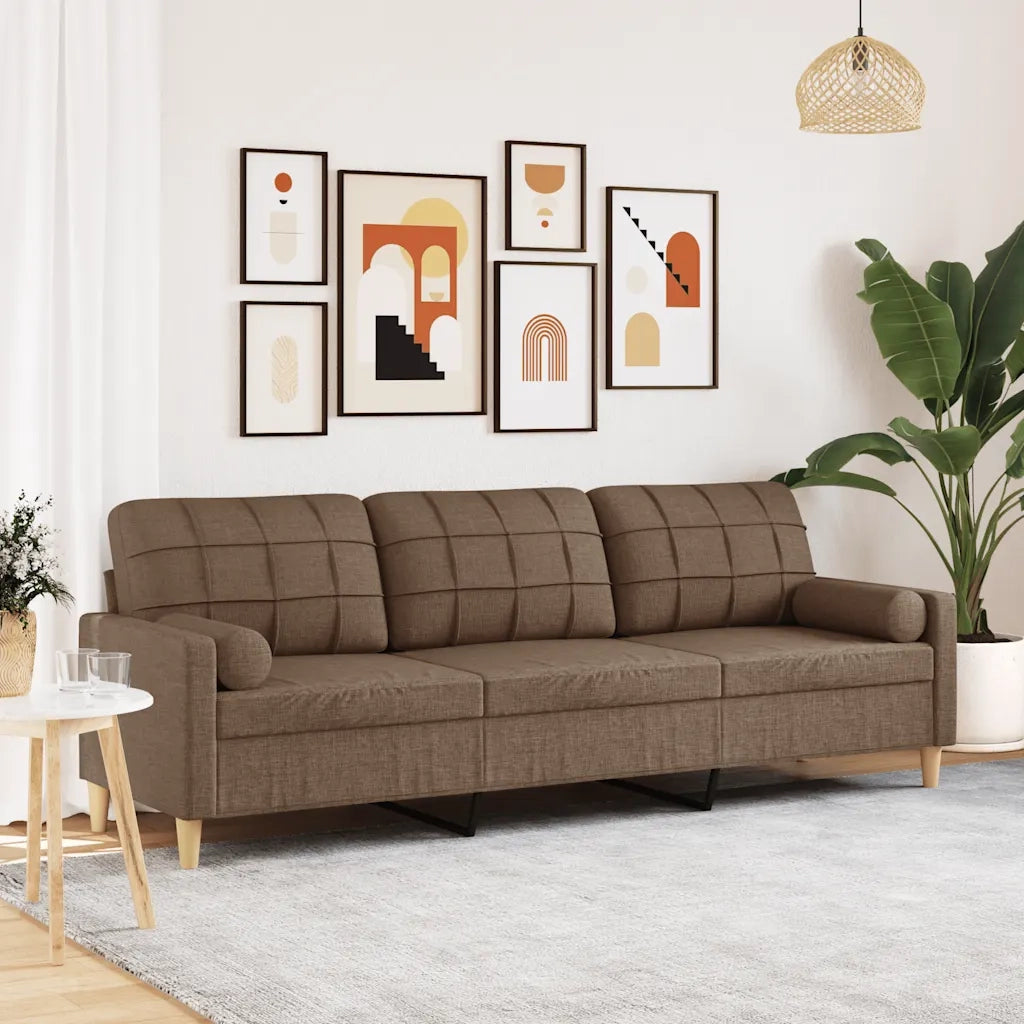 Divano | Divano da soggiorno | Sofa a 3 Posti con Cuscini Marrone 210 cm in Tessuto