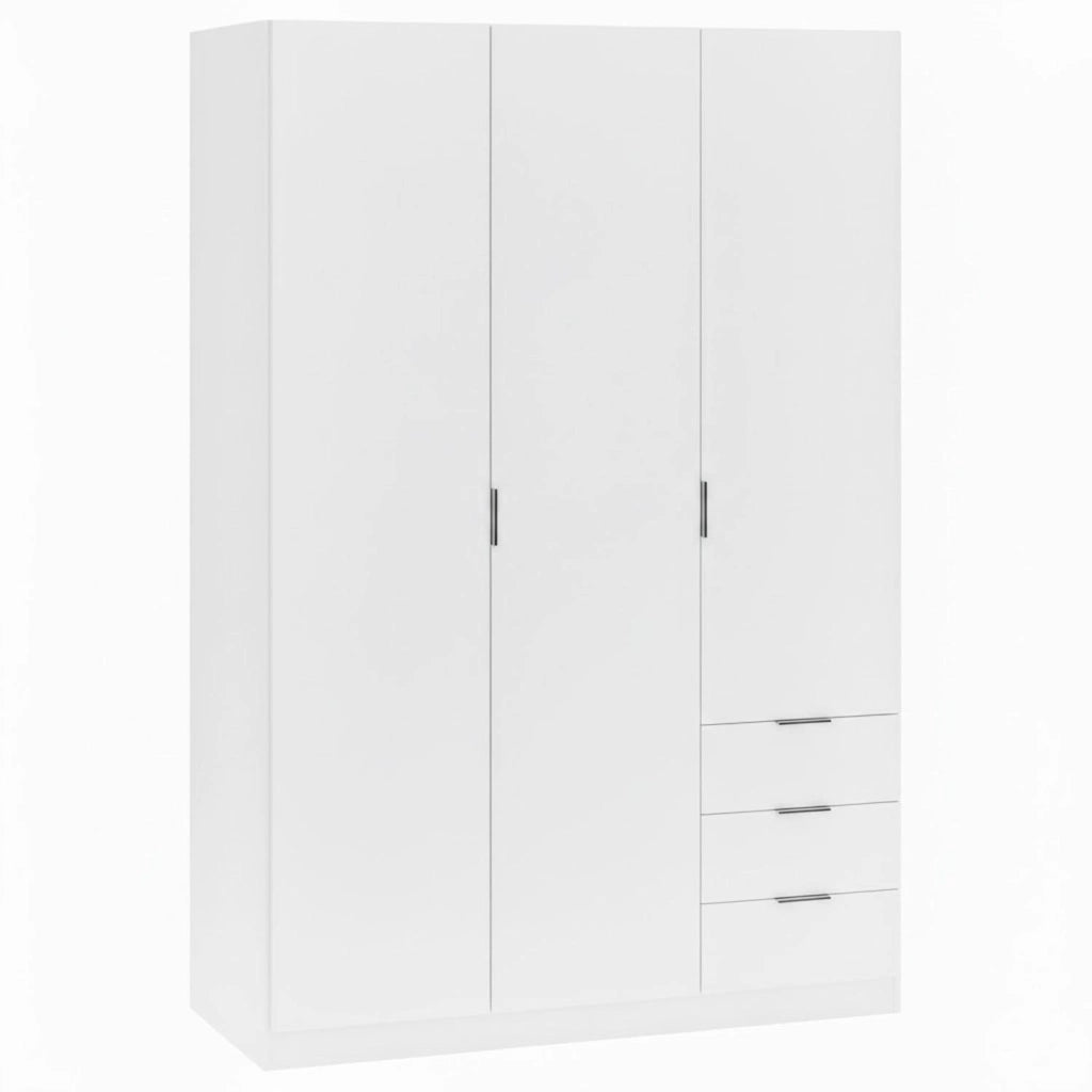 Armadio Guardaroba Con 3 Ante Battenti 4 Ripiani E 3 Cassetti Barra Appendiabiti Salvaspazio Per Stanza Matrimoniale Design Moderno 200 x 52 x 135 Cm Colore Bianco