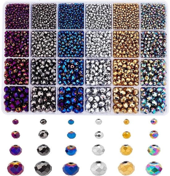 Accessori per gioielli - Elettroplatato Rondelle Vetro - 4350 Pezzi - Acque Cristalline - 3/4/6/8mm - Spacer Vetro - Fai da Te Gioielli - Adatto per Tineo...