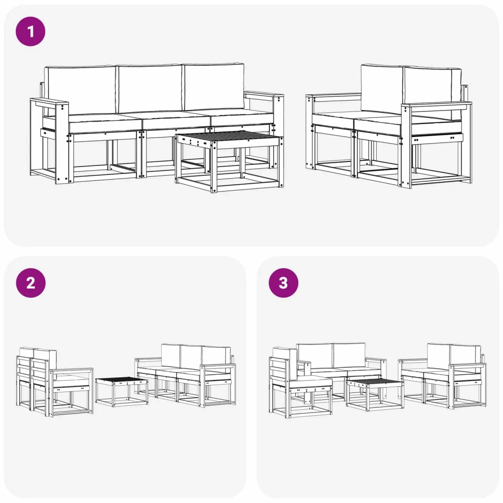 Set di divani da esterno 6 pz Bianco e Grigio Chiaro Poliestere 3387250