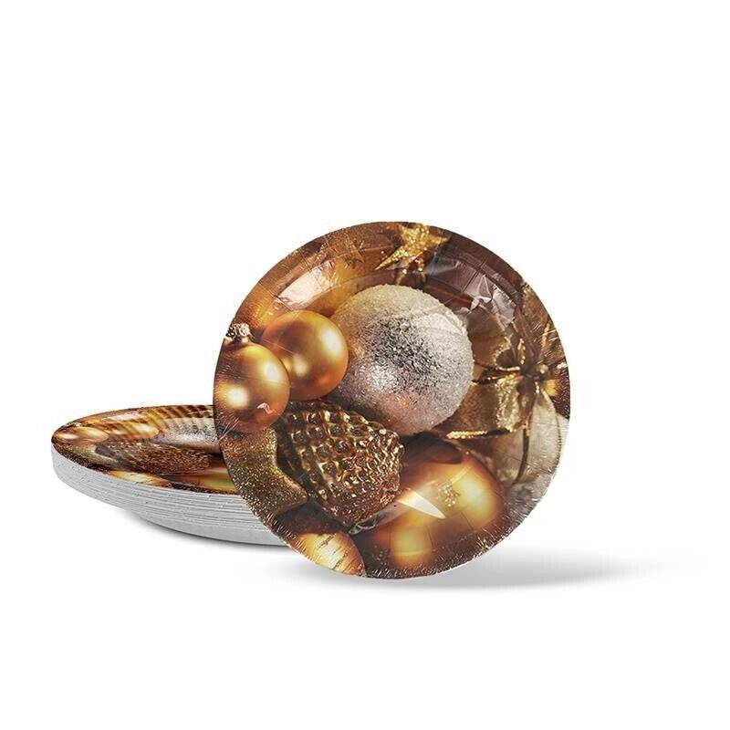 PIATTI DI CARTA NATALIZI PIANI 24 PEZZI IN COLAZIONE ORO