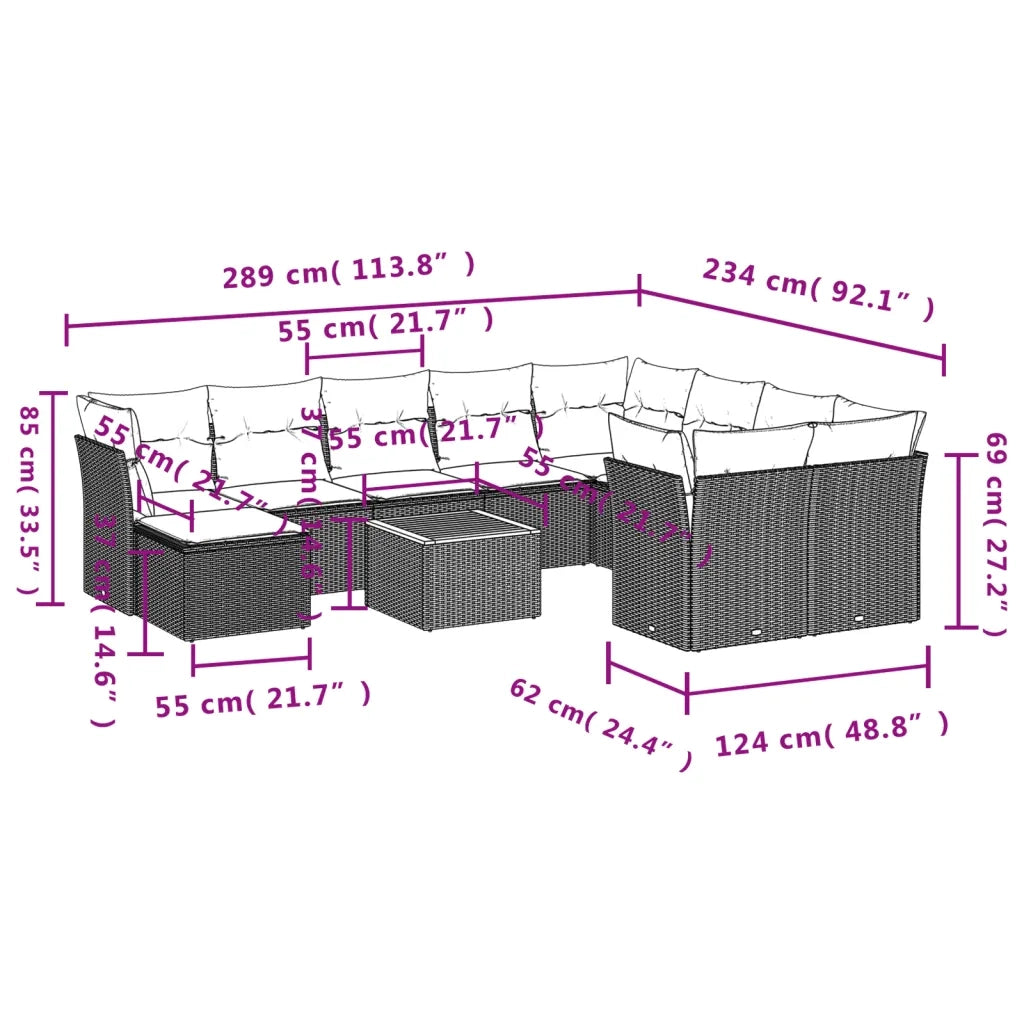 Set Divani da Giardino 11 pz con Cuscini in Polyrattan Nero 3223970