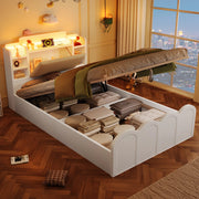 Letto a pannello - Zephmum - 90x200 cm - Bianco - Idraulico, USB-C, LED, comando a pressione/app