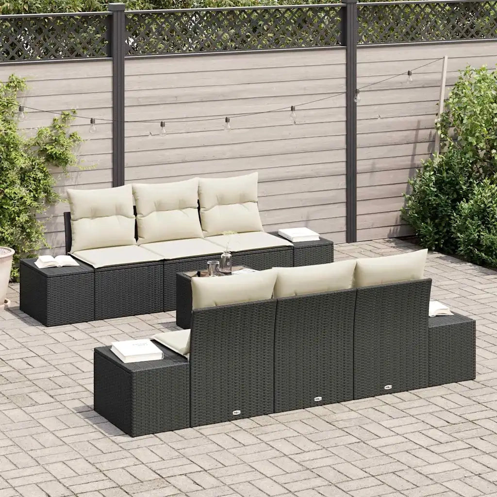 Set Divano da Giardino 8 pcs Nero e Crema polyrattan