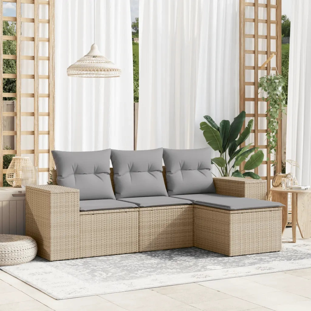 Set Divano da Giardino 4 pz con Cuscini Beige in Polyrattan 3222468