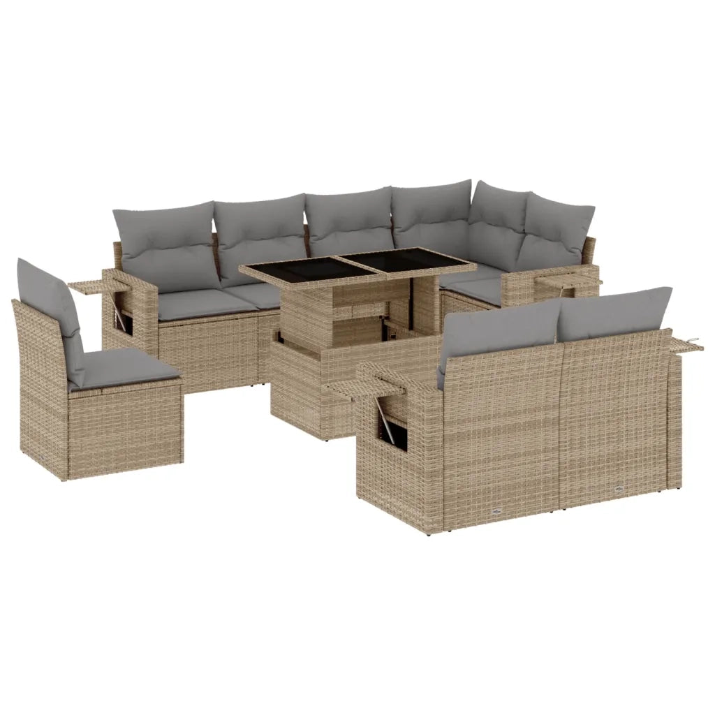 Set Divano da Giardino 9 pz con Cuscini Beige in Polyrattan 3268039