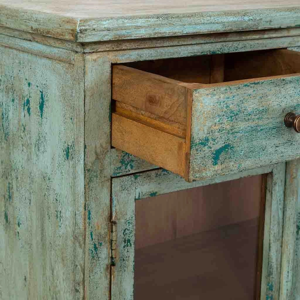Credenza artigianale in legno turchese 85x40x100h cm