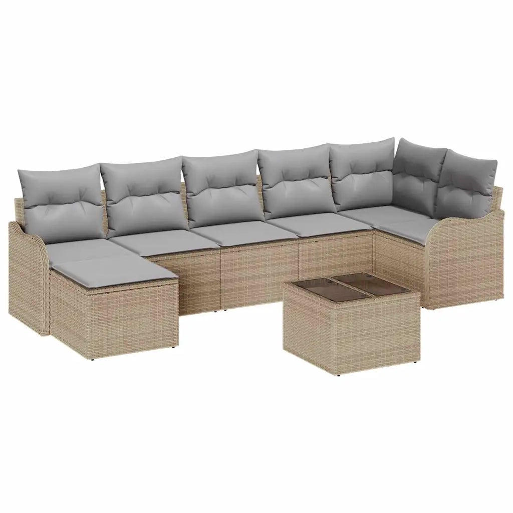 Set Divano da Giardino 8 pcs beige e grigio chiaro Poly Rattan