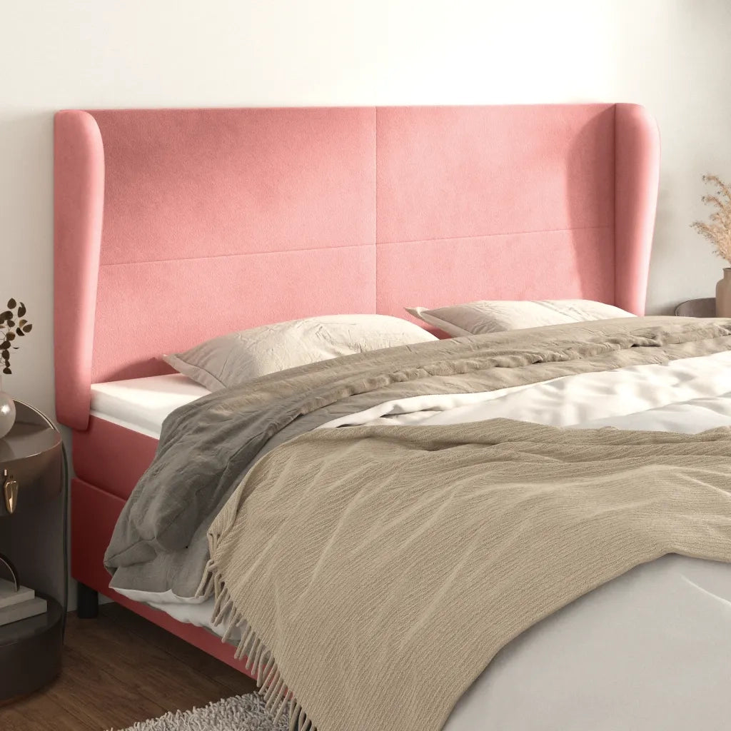 Testiera | Testata ad Orecchio Rosa 183x23x118/128 cm in Velluto