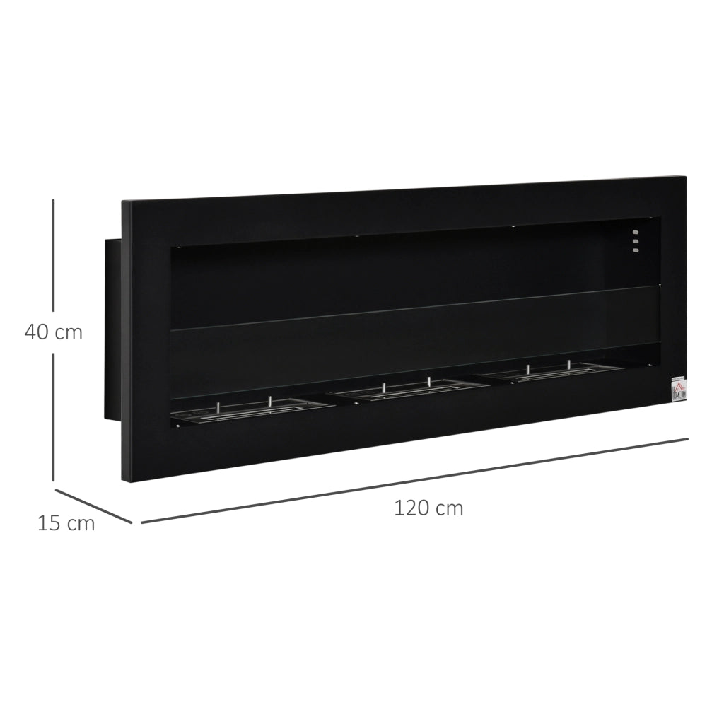 Camino Bioetanolo da Parete ¨C Xylo ¨C 3 Bruciatori 3L, Acciaio Inox Nero 120x15x40cm