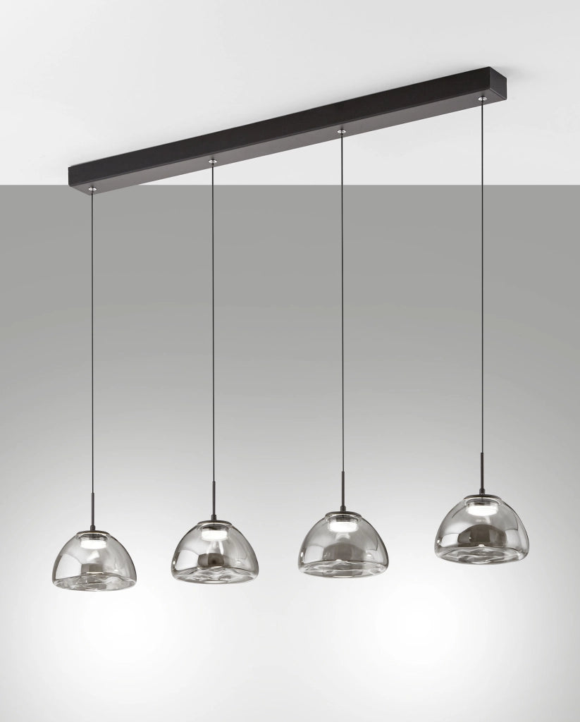 Lampada a Sospensione Lucille Fumé 28W LED CCT 2700K-4000K, Struttura Metallo e Vetro Borosilicato, Dimmerabile a step - 87x6x200cm