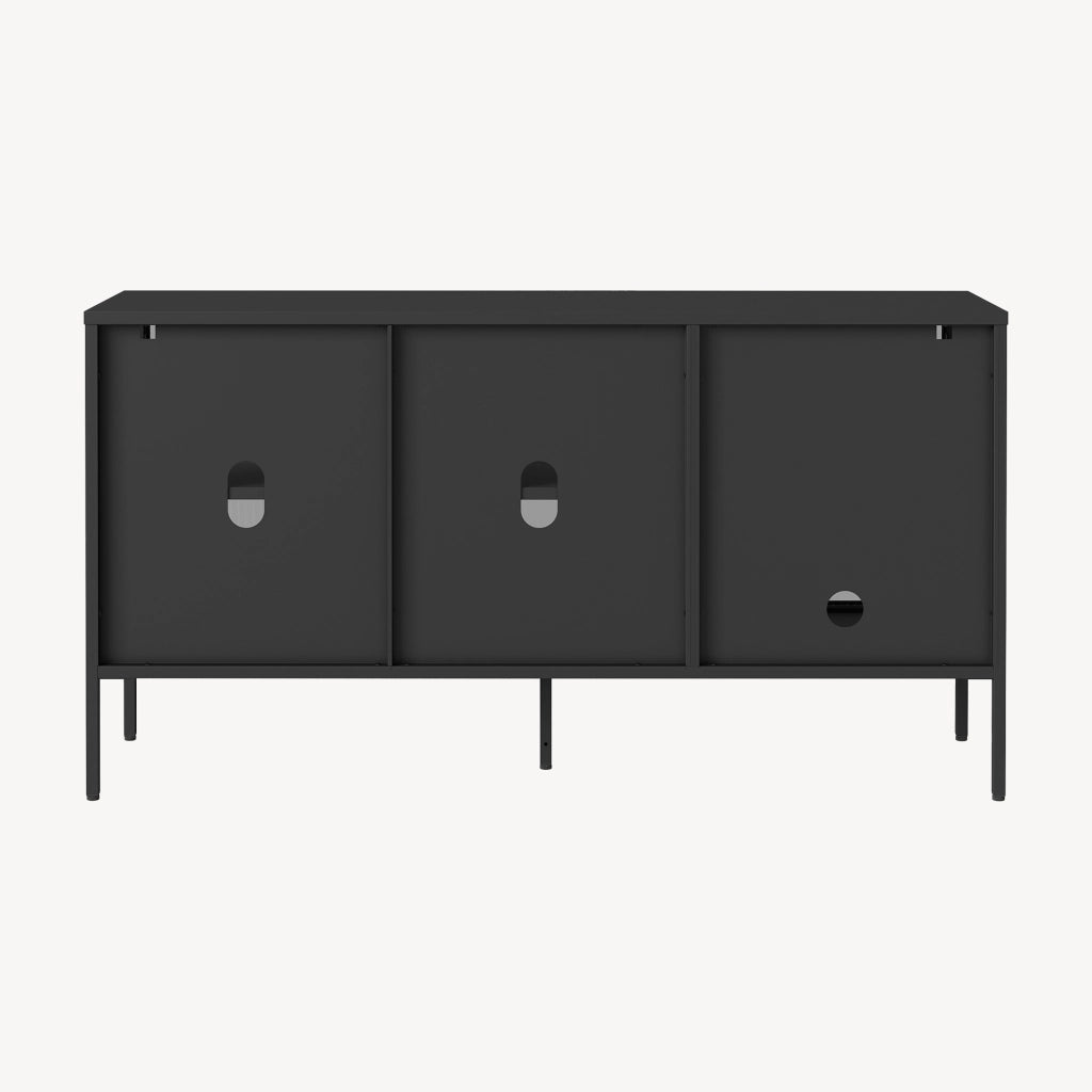 Mobile TV Vinterhavn Credenza in Acciaio Nero con 3 Ante in Vetro Scanalato 80x150x40 cm [en.casa]