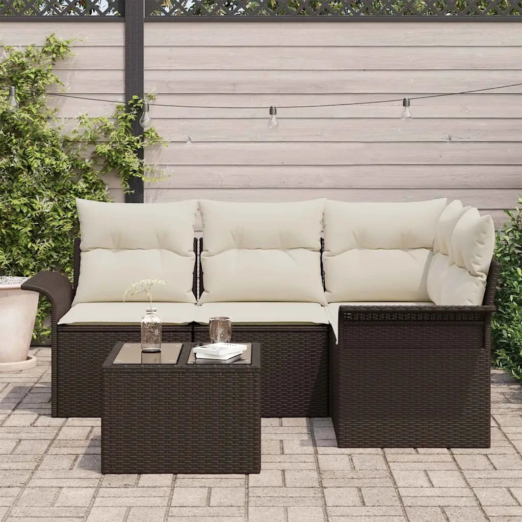 Set Divano da Giardino con cuscino 5 pcs Marrone polyrattan