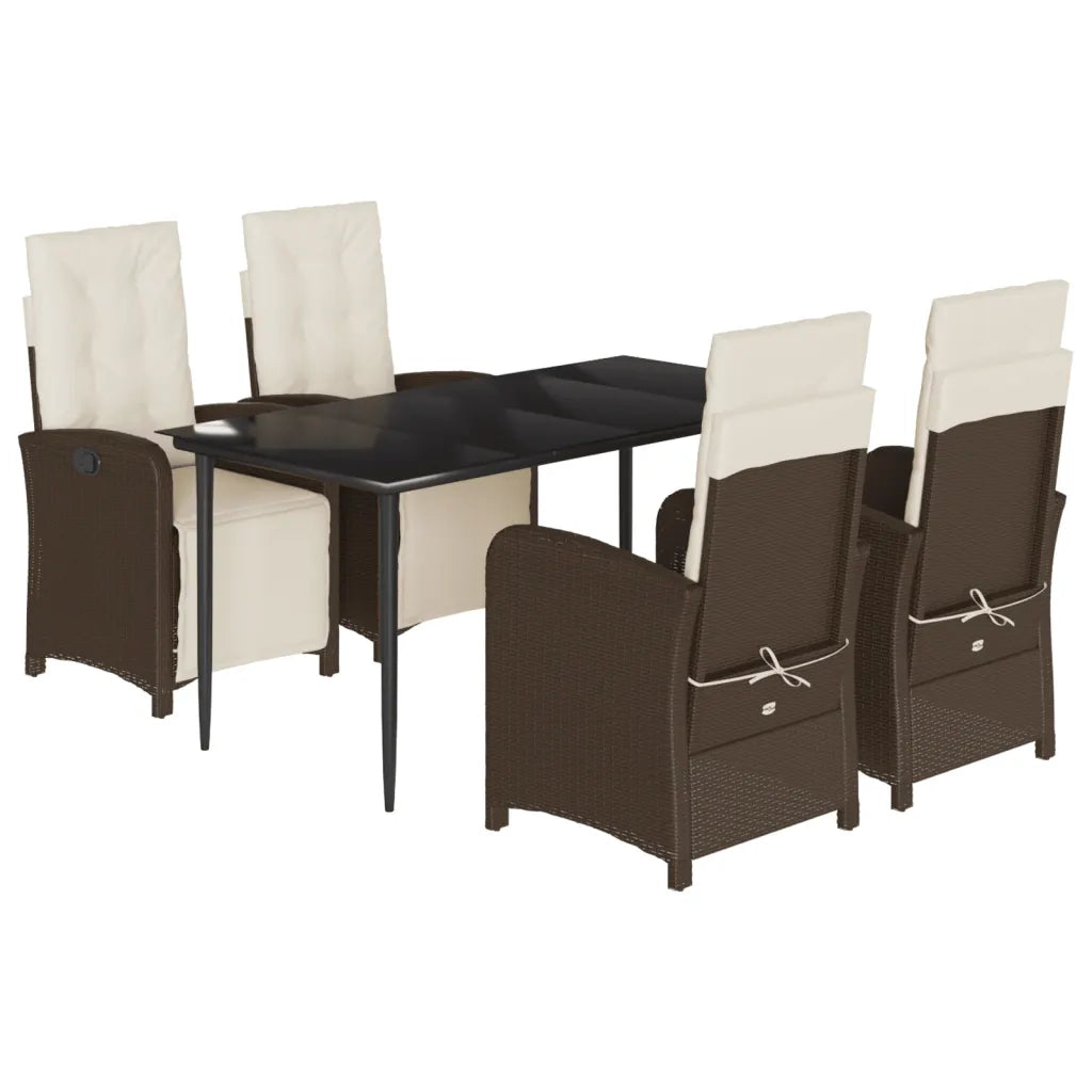 Set da Pranzo da Giardino 5pz con Cuscini in Polyrattan Marrone