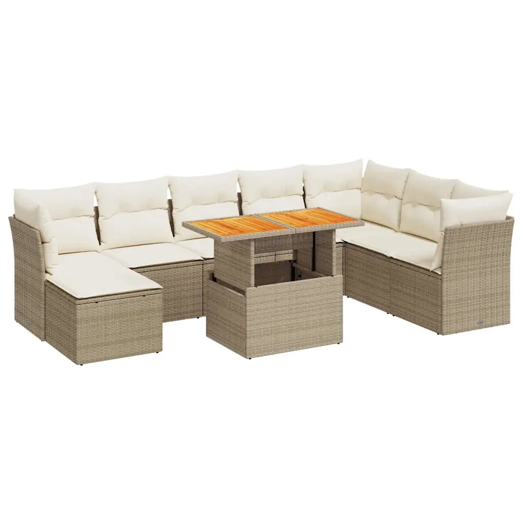 Set Divano da Giardino 9 pz con Cuscini Beige in Polyrattan 3326963