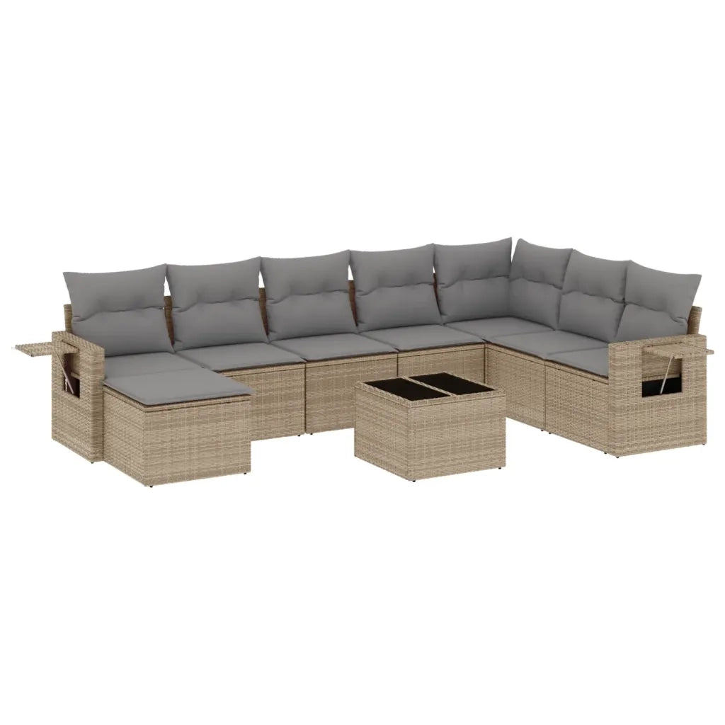 Set Divano da Giardino 9 pz con Cuscini Beige in Polyrattan 3220568