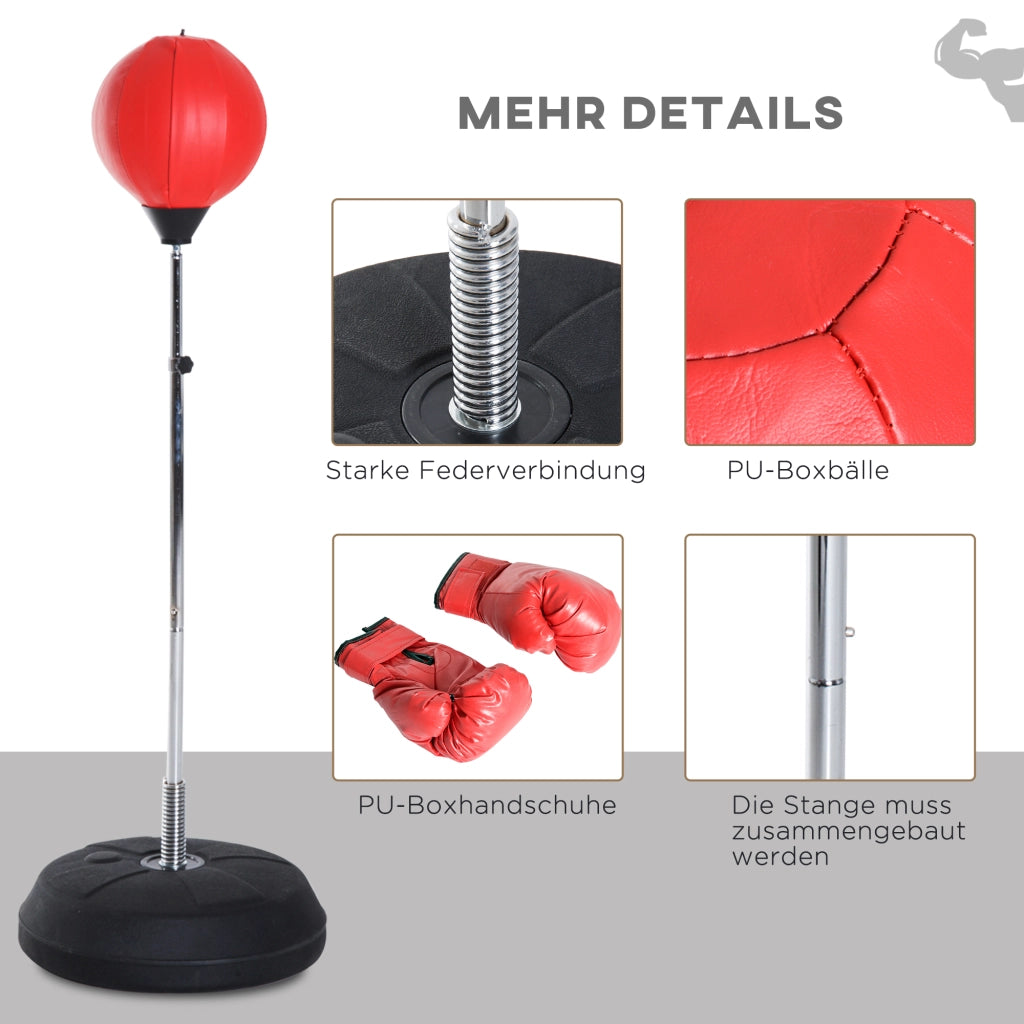 Set da Boxe con Sacco a Palla Regolabile e Guantoni ¨C Xylo ¨C Altezza 126-144cm, Rosso