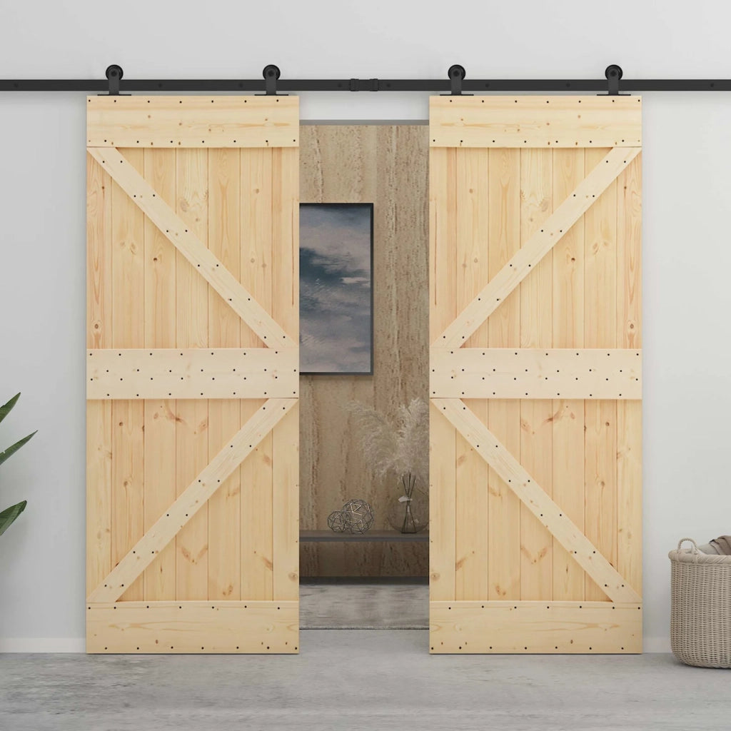 Porta scorrevole Naturale e Nero 80 x 210 cm 3444854